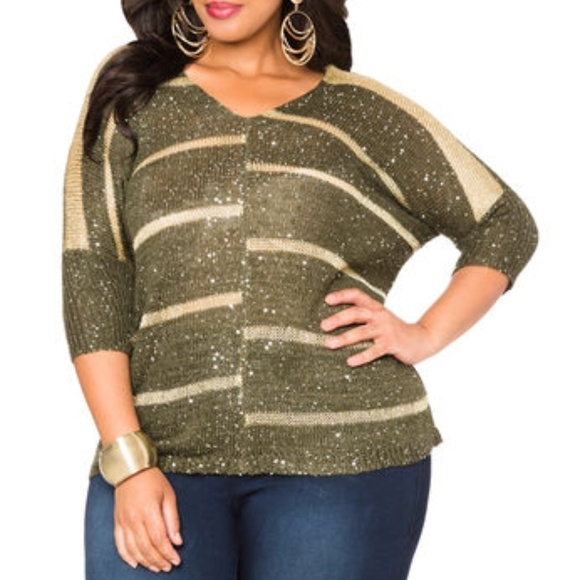 Ashley Stewart Sweaters - SEQUIN METALLIC DOUBLE V SWEATER
